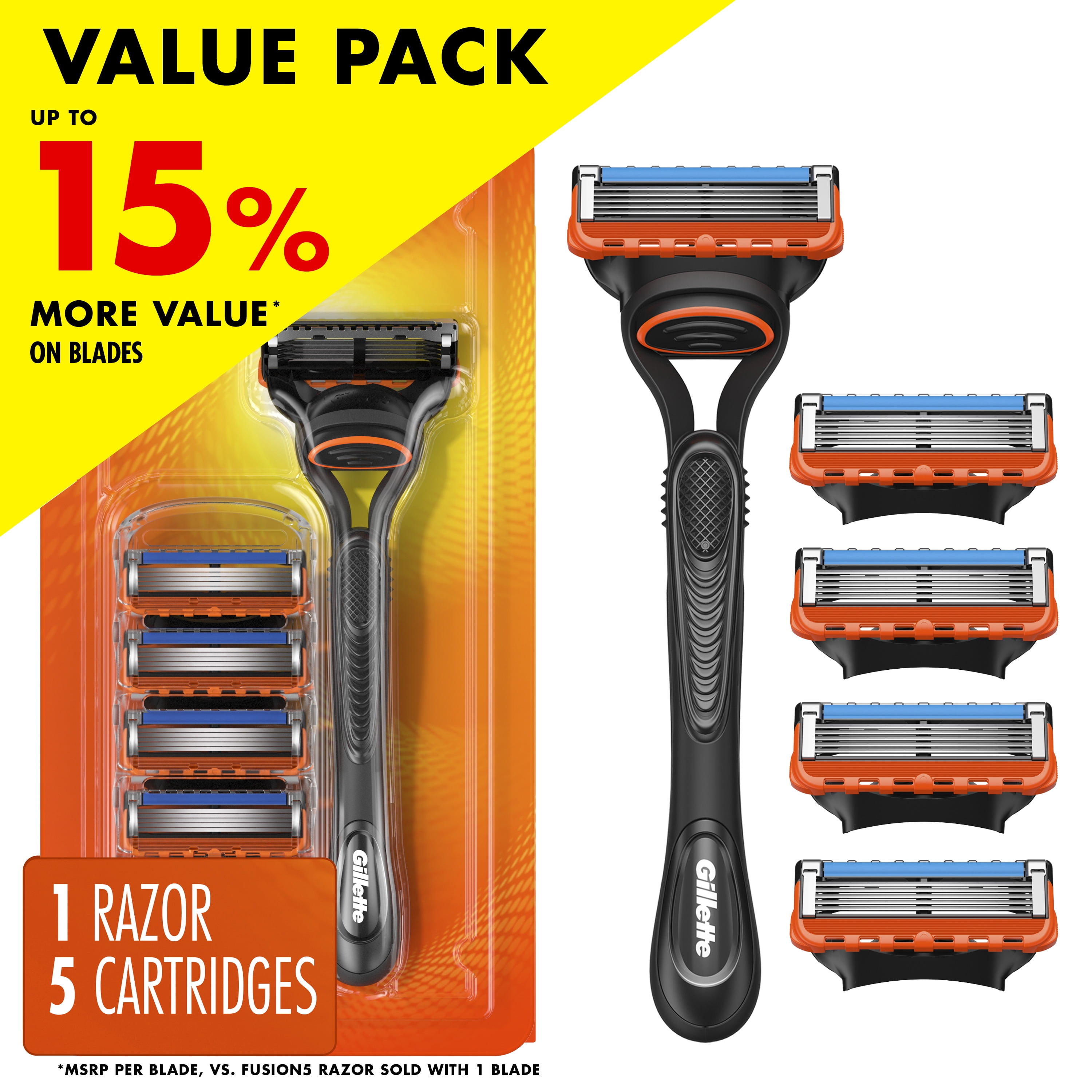 Gillette Fusion5 Manual Razor Blade Men, 1 Handle and 5 Blade Refills, Black