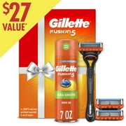 Gillette Fusion5 Razor for Men, Holiday Gift Set for Him, Handle, 3 Razor Blade Refills + Fusion Ultra Sensitive Shave Gel, 7oz