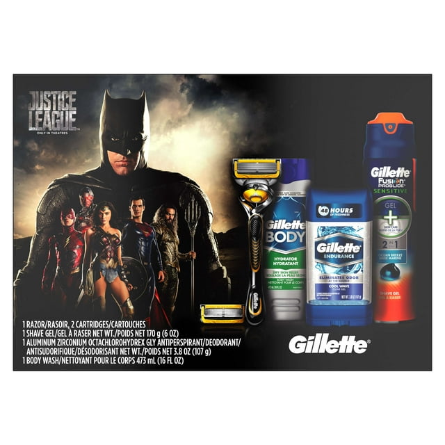 Gillette Gift Set With Fusion5 Proshield Razor + 2 Cartridges, Shave Gel, Cool Wave Antiperspirant and Deodorant, Body Wash - 6 Pc
