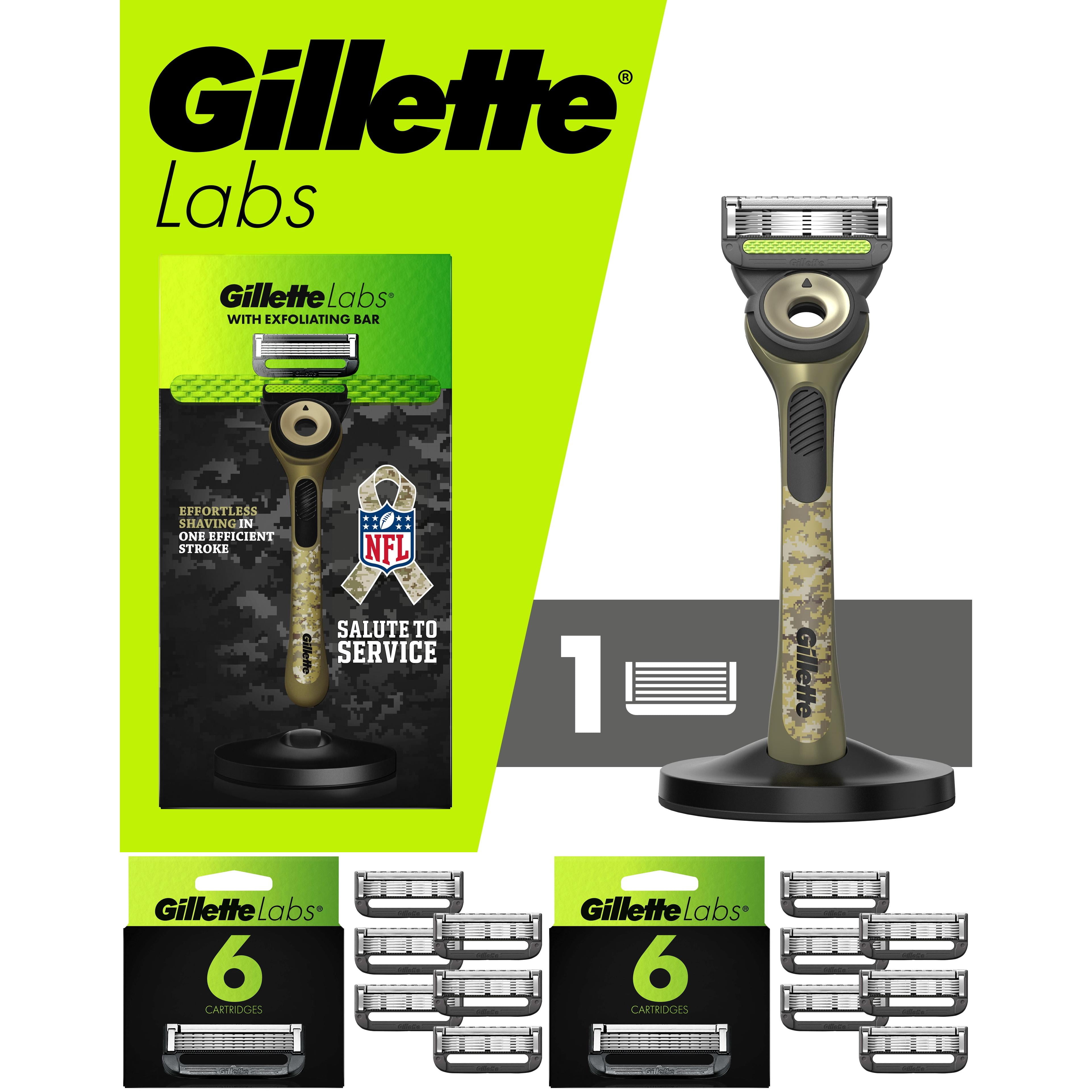 Gillette Labs Salute to Service 5-Blade Manual Razor Bundle with 12 Blade Cartridge Refills, Green Camo (Walmart Exclusive)