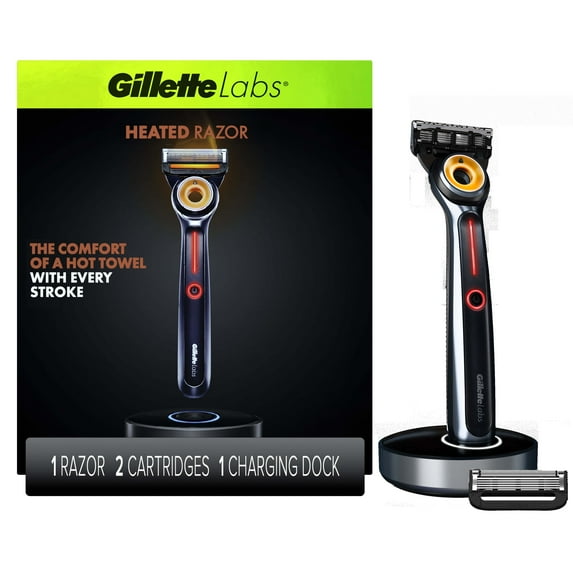 Gillette Labs Men's Heated Razor Starter Kit - 1 Handle, 2 Blade Refills, 1 Charging Dock, Black