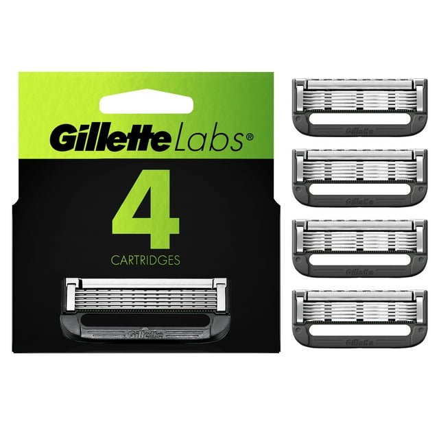 Gillette Labs Men's Razor Blade Refills with Exfoliating Bar, 4 Refills