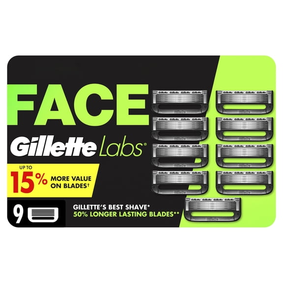 Gillette Labs Men's Razor Blade Refills with Exfoliating Bar, 9 Refills