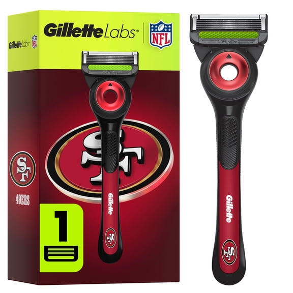 Gillette Labs Official 49ers Licensed Razor for Men, Perfect for Game Day Grooming, Gillette Labs with Exfoliating Bar, 1 Handle, 1 Blade Refill