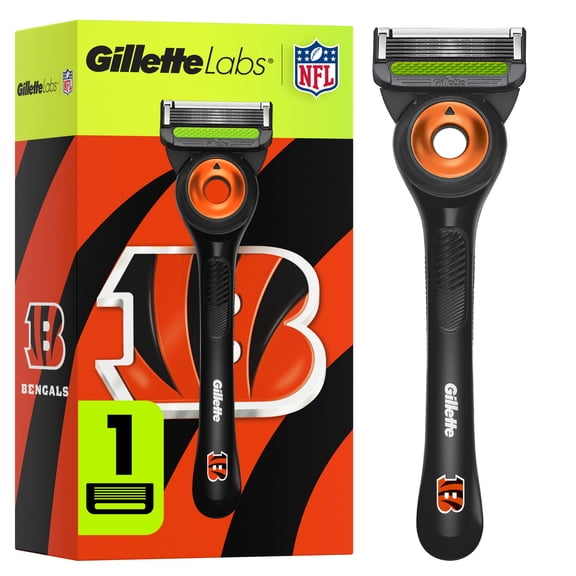 Gillette Labs Official Bengals Licensed Razor for Men, Perfect for Game Day Grooming, Gillette Labs with Exfoliating Bar, 1 Handle, 1 Blade Refill