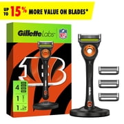 Gillette Labs Official Bengals Licensed Razor for Men, Perfect for Game Day Grooming, Gillette Labs with Exfoliating Bar, 1 Handle, 4 Blade Refills, with Magnetic Stand