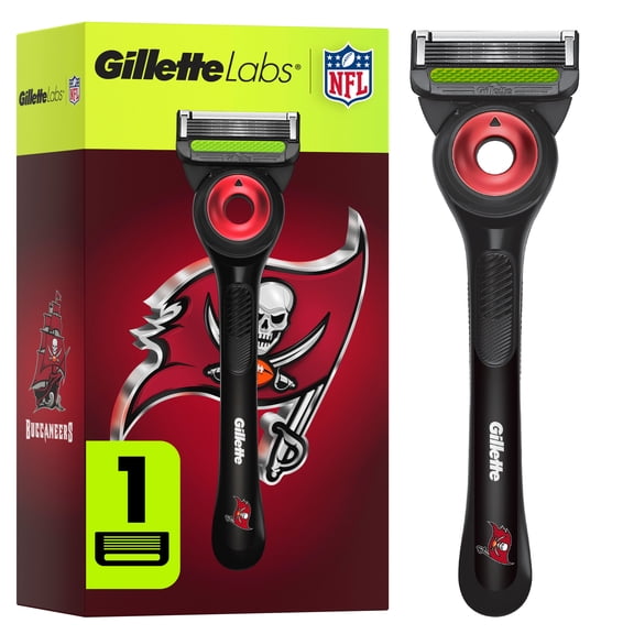 Gillette Labs Official Buccaneers Licensed Razor for Men, Perfect for Game Day Grooming, Gillette Labs with Exfoliating Bar, 1 Handle, 1 Blade Refill