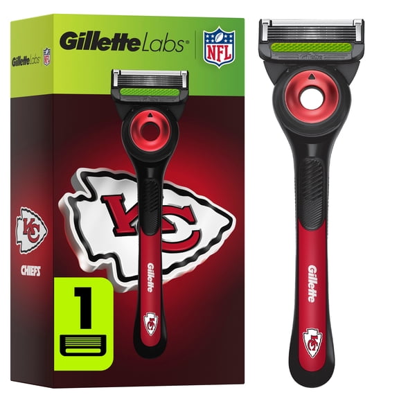 Gillette Labs Official Chiefs Licensed Razor for Men, Perfect for Game Day Grooming, Gillette Labs with Exfoliating Bar, 1 Handle, 1 Blade Refill