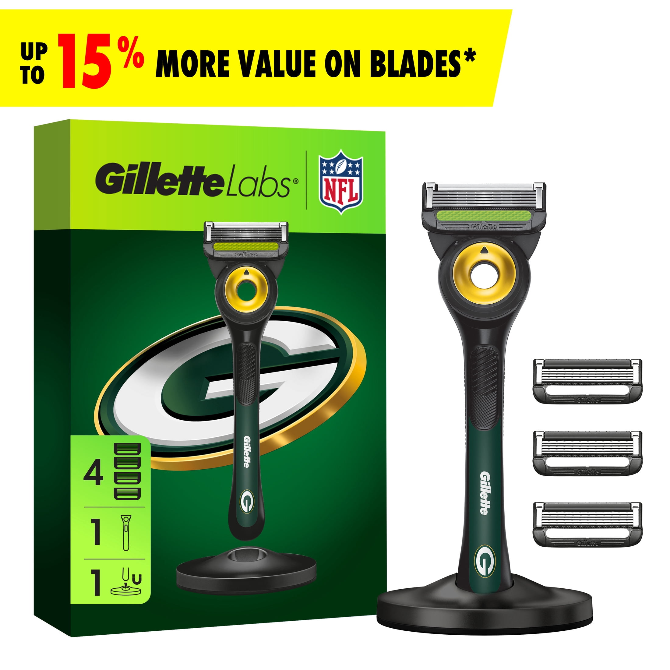 Gillette Labs Official Packers Licensed Razor for Men, 1 Handle, 4