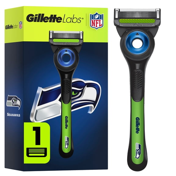 Gillette Labs Official Seahawks Licensed Razor for Men, Perfect for Game Day Grooming, Gillette Labs with Exfoliating Bar, 1 Handle, 1 Blade Refill
