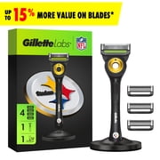 Gillette Labs Official Steelers Licensed Razor for Men, 1 Handle, 4 Blade Refills, with Magnetic Stand