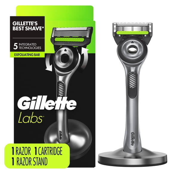 Gillette Labs with Exfoliating Bar Men's Razor - 1 Handle, 1 Blade Refill and Premium Stand, Silver
