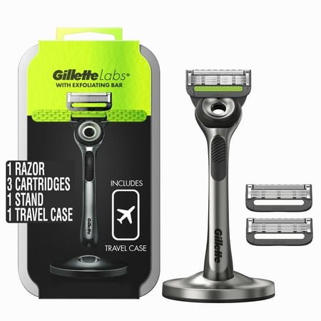 Gillette Labs with Exfoliating Bar Men's Razor - 1 Handle, 3 Blade Refills and Travel Case