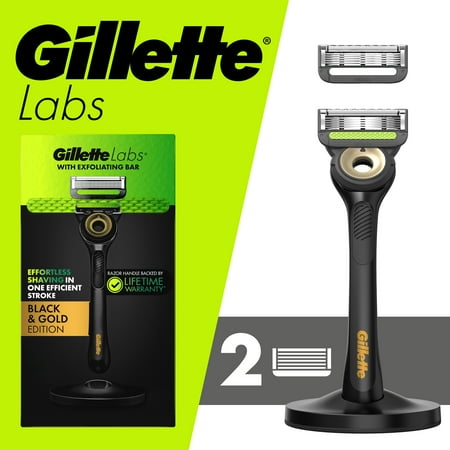Gillette Labs with Exfoliating Bar Men's Razor Gold Edition - 1 Handle, 2 Blade Refills