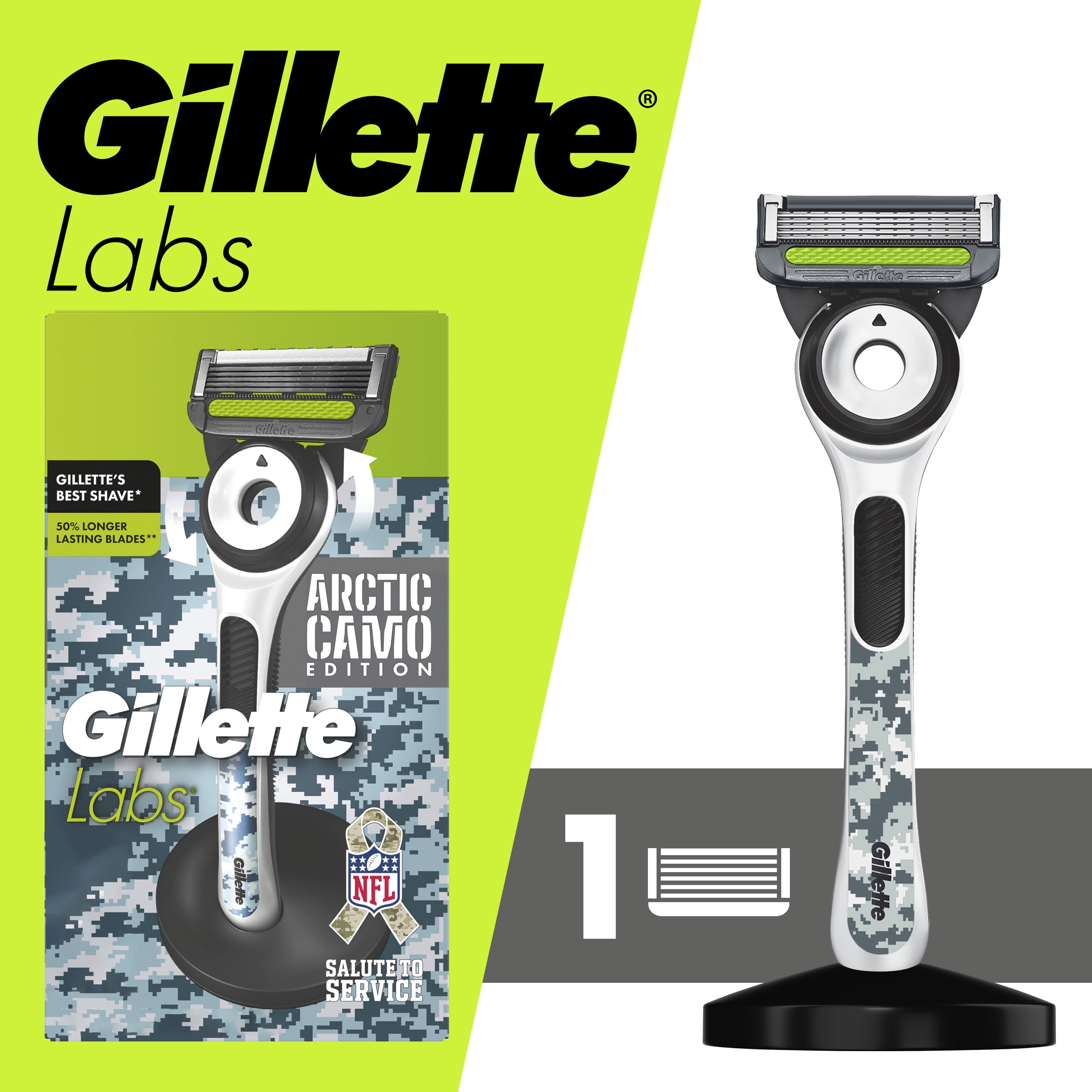 Gillette Labs Manual Razor with Exfoliating Bar Mens Salute to Service Razor with Stand