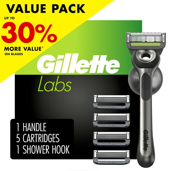 Gillette Labs with Exfoliating Bar Shaving Razor for Men, 1 Handle, 5 Razor Blade Refills, 1 Shower Hanger