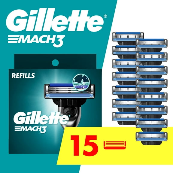 Gillette Mach3 Men's Razor Blades, 15 Blade Refills