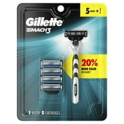Gillette Mach3 Mens Razor Handle + 5 Blade Refills