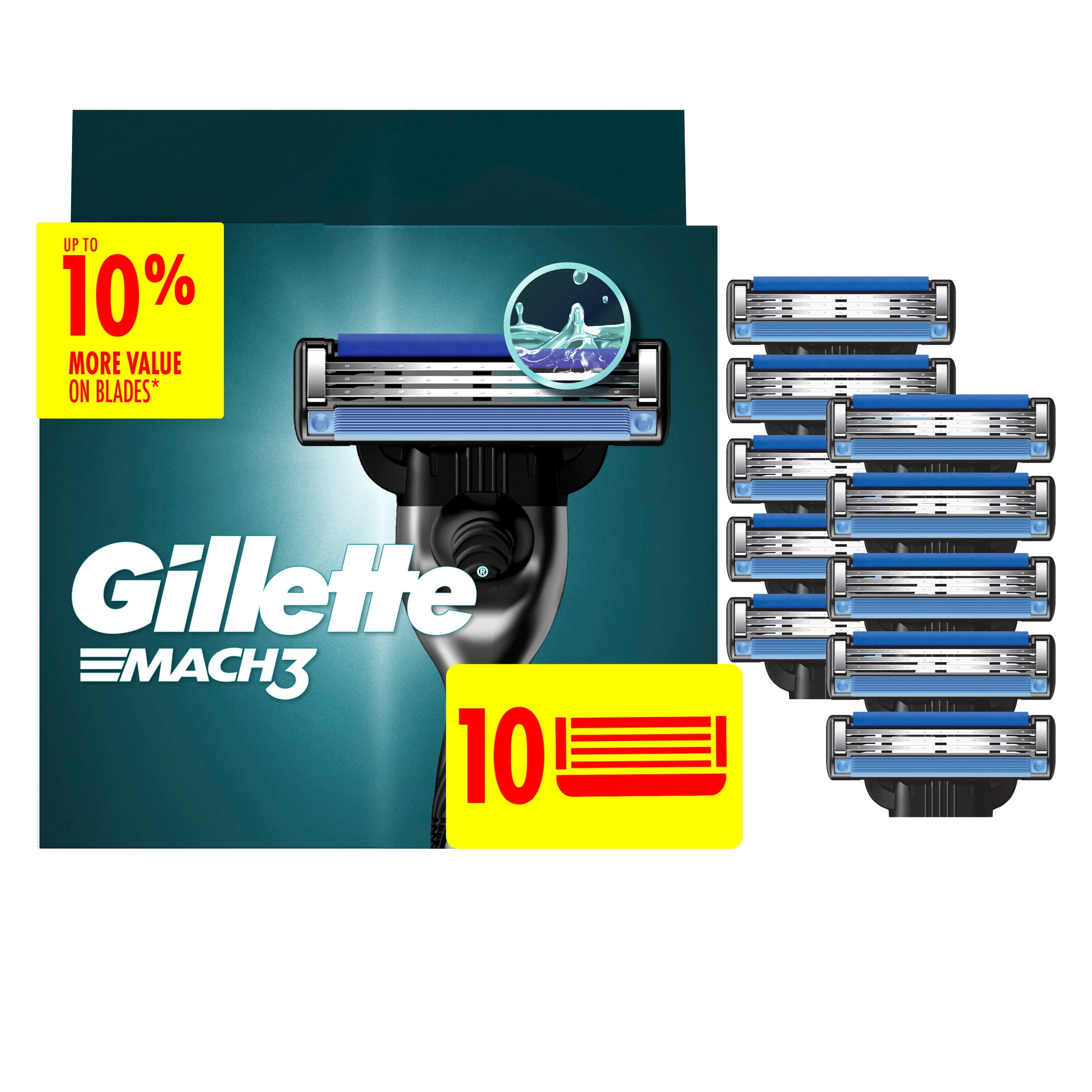 Gillette Mach3 Razor Blade Refills, 10ct Razor Cartridges with Lubrication Strip, 3-Blade Razor