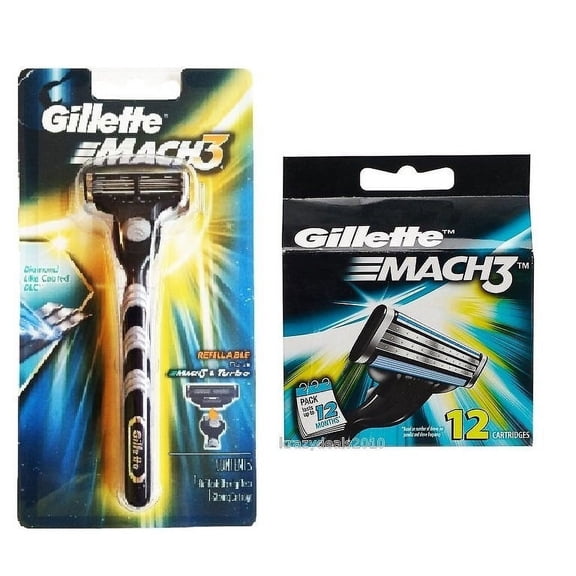 Gillette Mach3 Razor Blade Handle + Gillette Mach3 Refill Cartridges, 12 Ct.