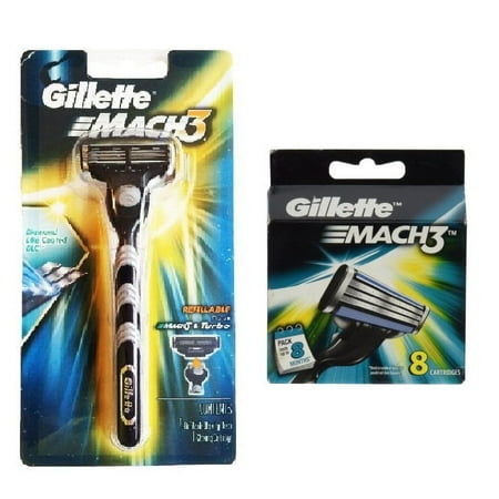 Gillette Mach3 Razor Blade Handle + Gillette Mach3 Refill Cartridges, 8 Count + Beyond BodiHeat Patch, 1 Ct