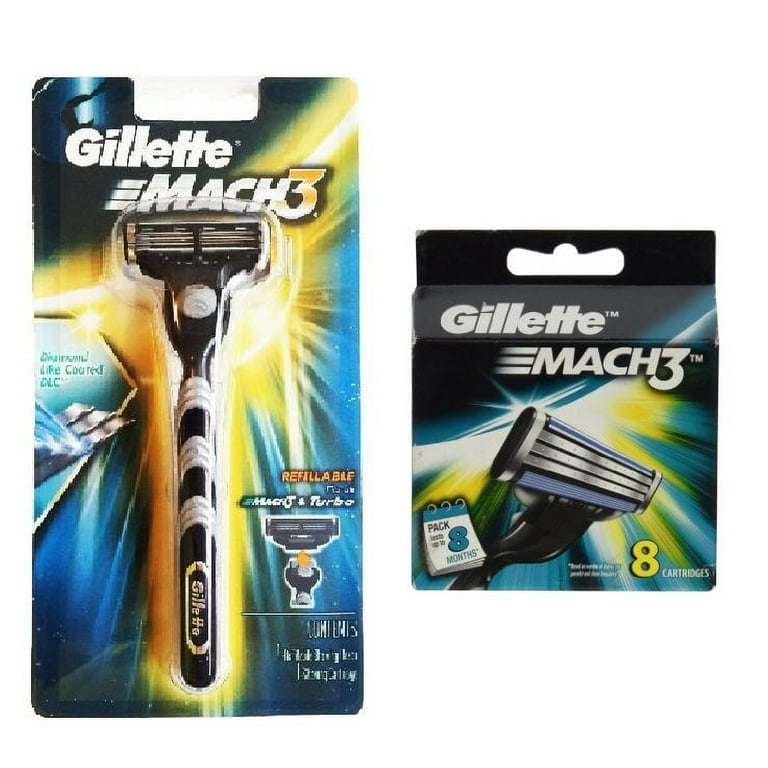 Gillette Mach3 Razor Blade Handle with 8 Refill Cartridges, Made