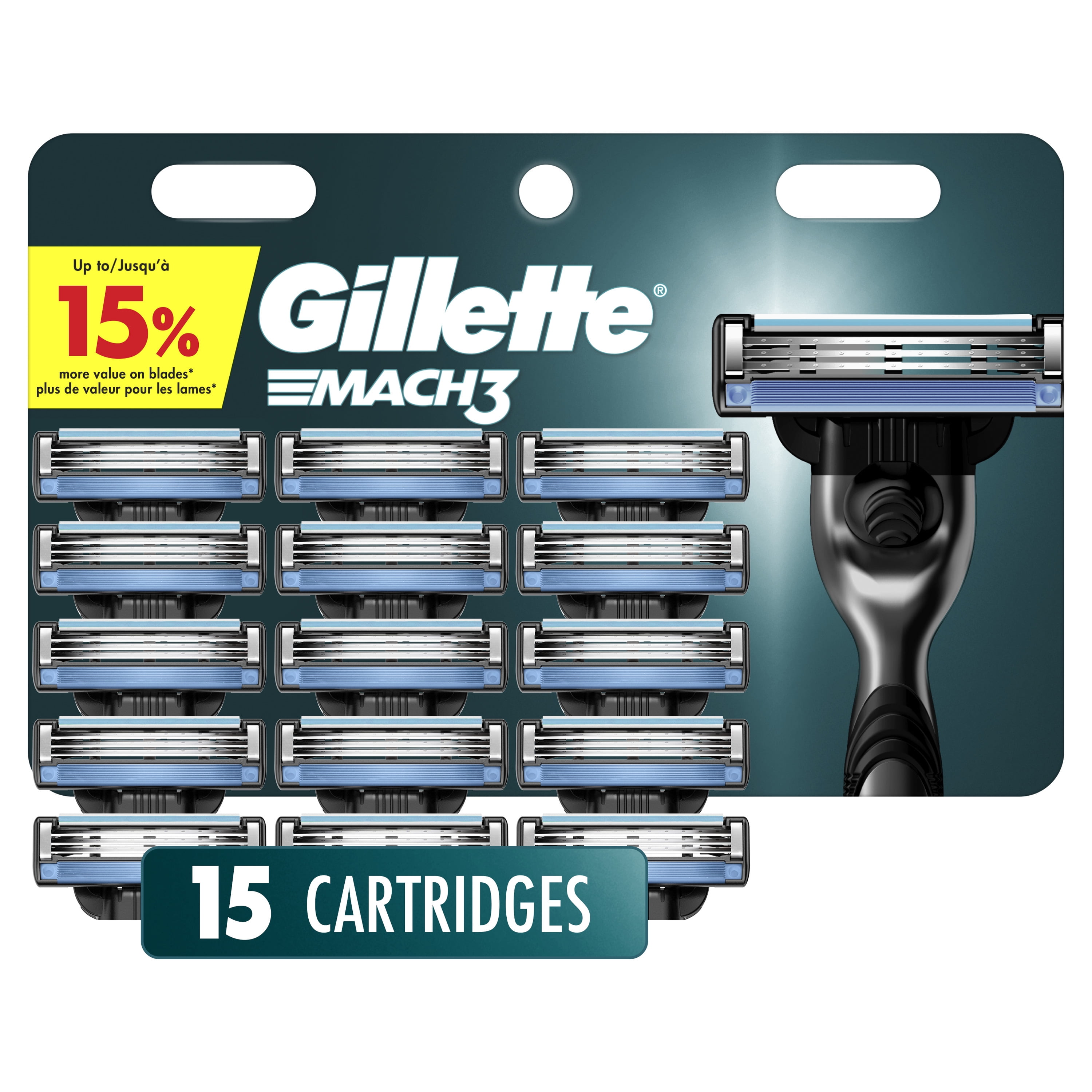 Gillette Mach3 Men's Razor Blade Refills 15 ct Carded Pack