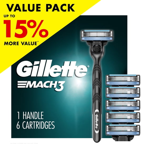 Gillette Mach3 Manual Razor, 1 Handle and 6 Blade Refills, Silver