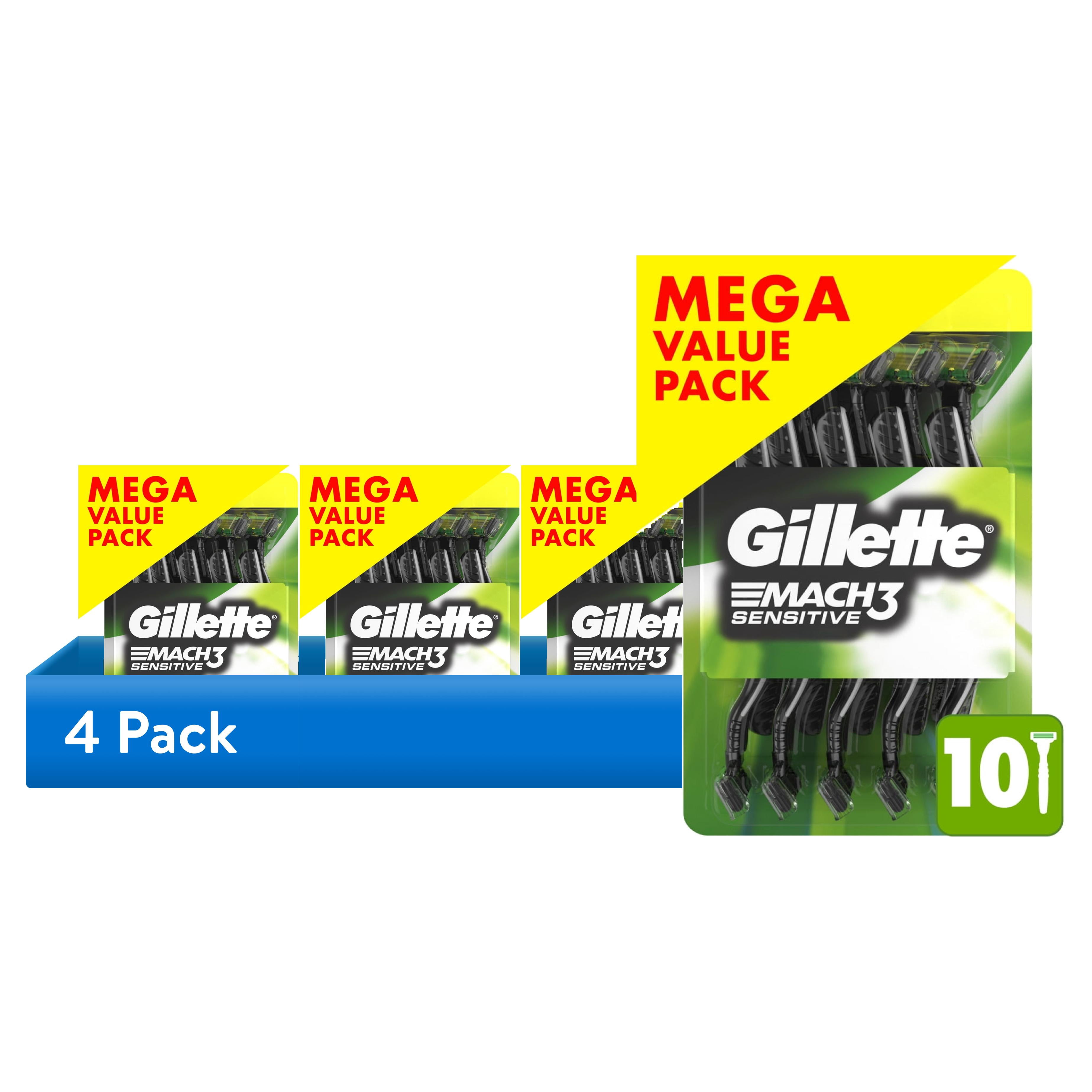 (4 pack) Gillette Mach3 Sensitive Men's Disposable Razors, 10 Count