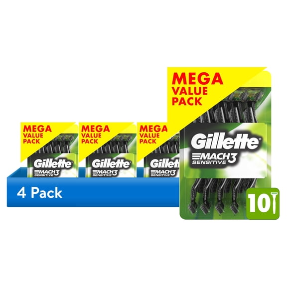 (4 pack) Gillette Mach3 Sensitive Men's Disposable Razors, 10 Count