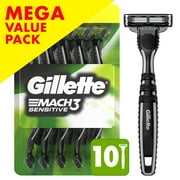 Gillette Mach3 Sensitive Mens Disposable Razors, 10 Count