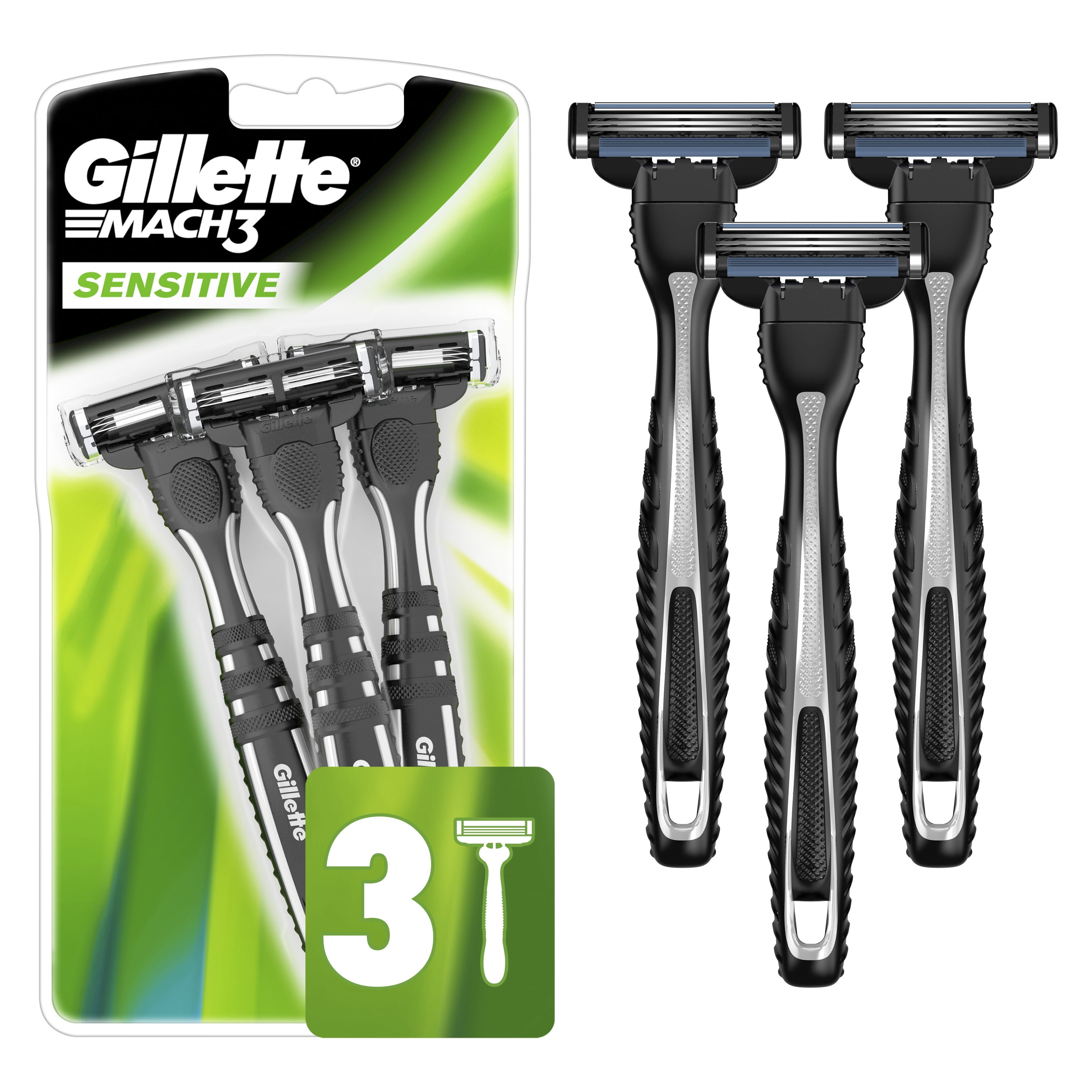 Gillette Mach3 Sensitive Men's Disposable Razors, 3 Count