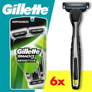 Gillette Mach3 Sensitive Men's Disposable Razors, 6 Count
