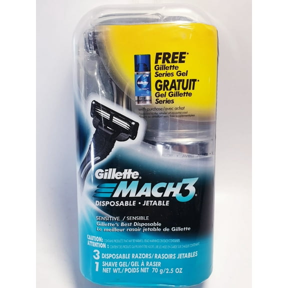 Gillette Mach3 Sensitive Skin Disposable Razor with TGS Series Shave Gel Bonus Pack