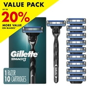 Gillette Mach3 Shaving Razor for Men, 1 Gillette 3-Blade Razor Handle for Men's Grooming, 10 Razor Blade Refills, Razor Blades with Lubrication Strip