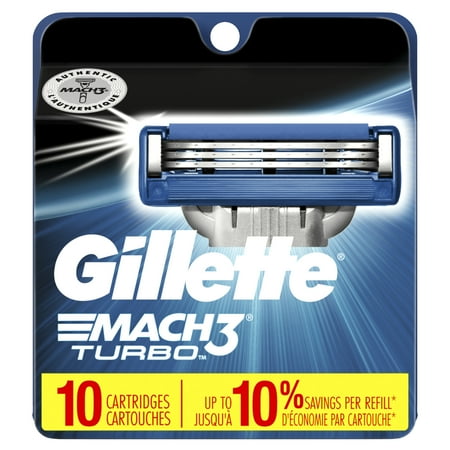 Gillette Mach3 Turbo Mens Razor Blade Refill Cartridges, 10 ct