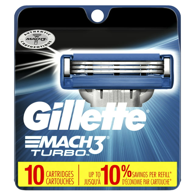Gillette Mach3 Turbo Mens Razor Blade Refill Cartridges, 10 ct