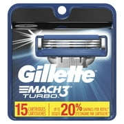 Gillette Mach3 Turbo Mens Razor Blade Refill Cartridges, 15 ct