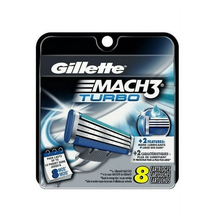 Gillette Mach3 Turbo Razor Refill Cartridges, 8 Ct + Eyebrow Ruler