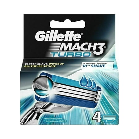 Gillette Mach3 Turbo Refill Blade Cartridges, 4 count