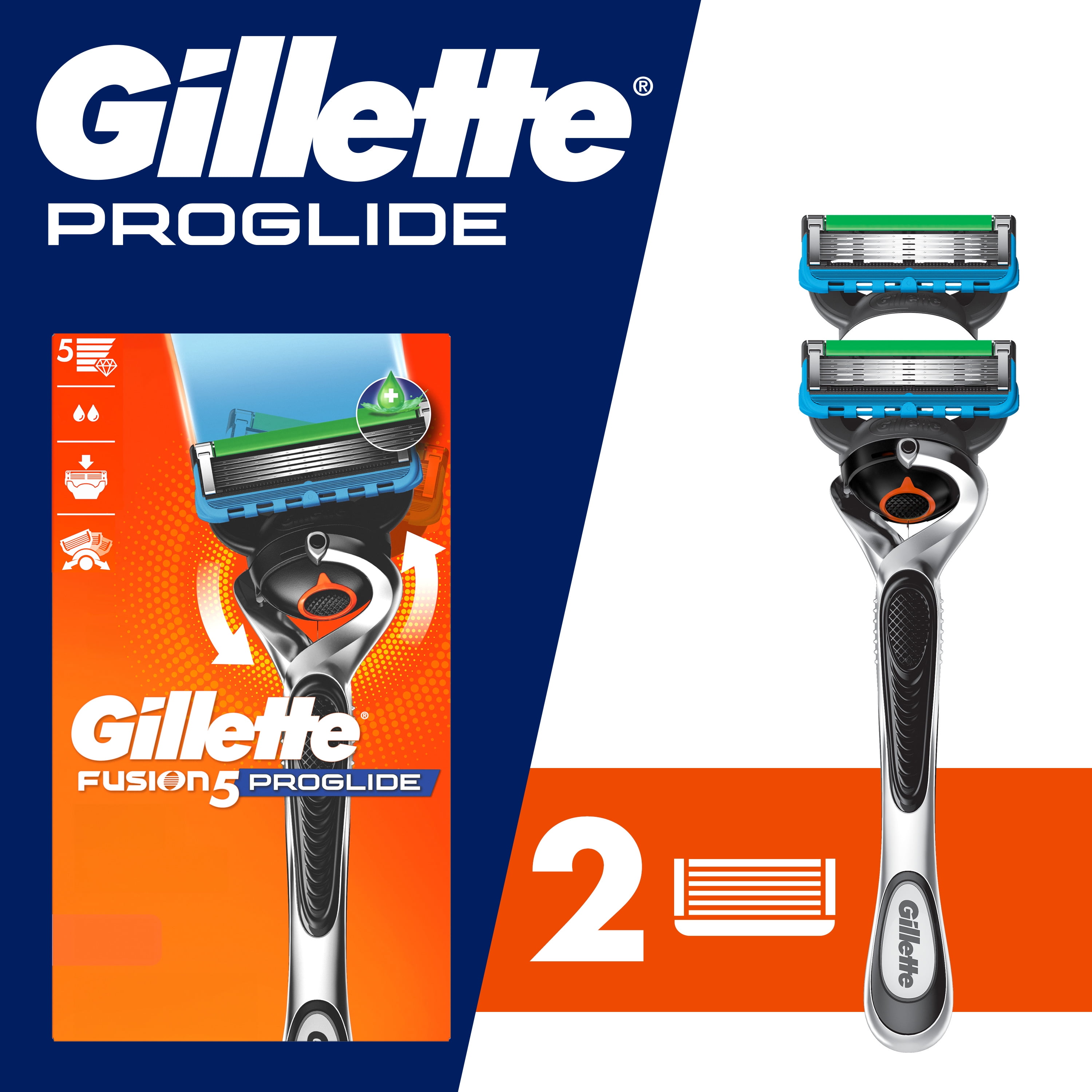 Gillette ProGlide Razor Men 5 Blade Manual Razor ,1 Handle and 2 Blade Refills ,Black
