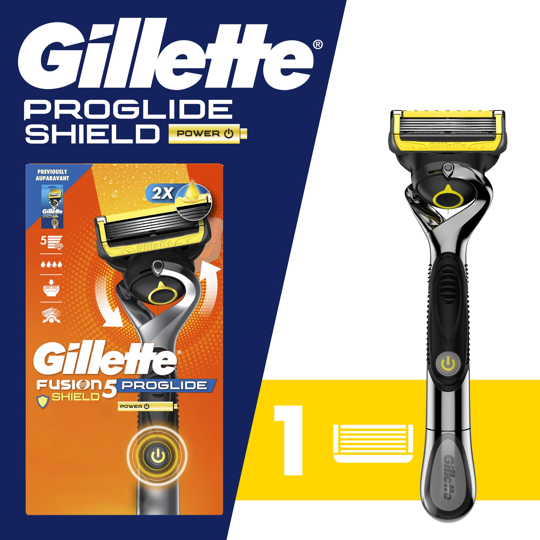 Gillette ProGlide Shield Power Men's Razor Handle + 1 Blade Refill
