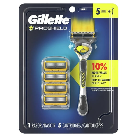 Gillette ProShield Mens Razor, 1 Handle + 5 Blade Refills