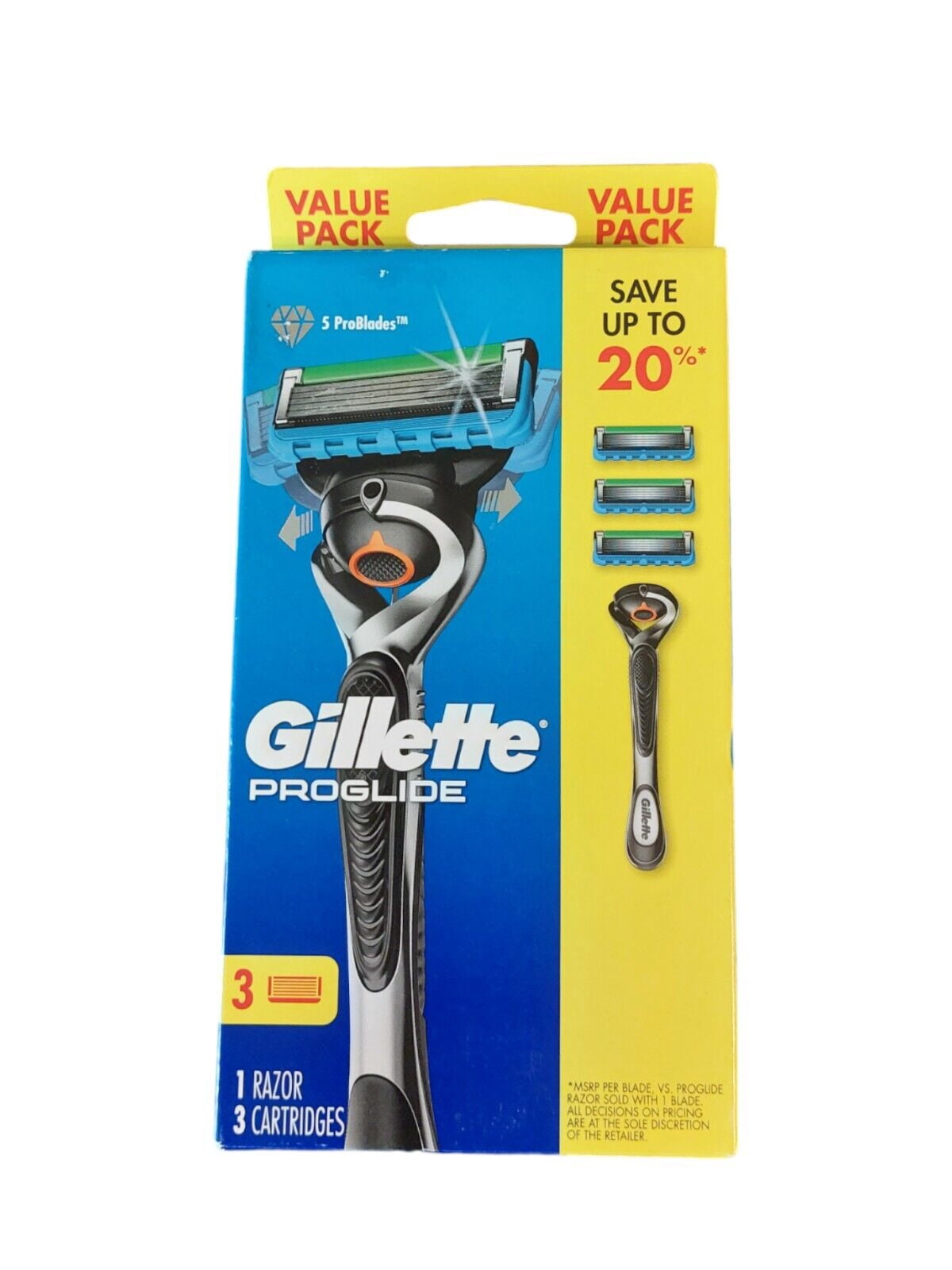 Gillette Proglide Manual Shaving Razor with 1 Razor & 3 Cartridges, 4 ...