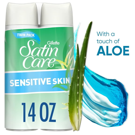 Gillette Satin Care Sensitive Women's Shaving Gel Twin Pack, Light Fragrance, 14 oz