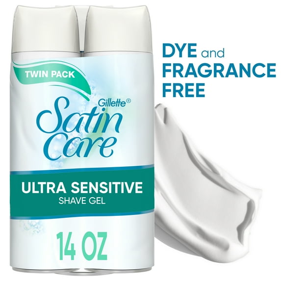 Gillette Satin Care Ultra Sensitive Women's Shaving Gel Twin Pack, Fragrance Free, 14 oz