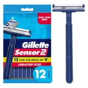 Gillette Sensor2, Fixed Men's Disposable Shaving Razors with Lubrastrip, 12 Count