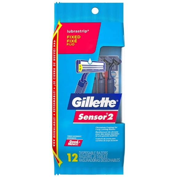 Gillette Sensor 2, Fixed Lubrastrip, 12 ea (Pack of 2)