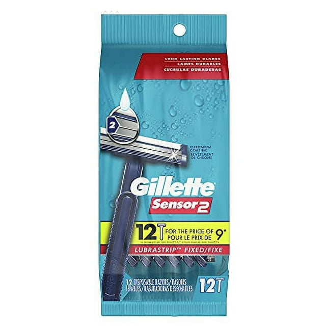 Gillette Sensor 2 Fixed Men's Disposable Razor, 12 Count, Throw Away