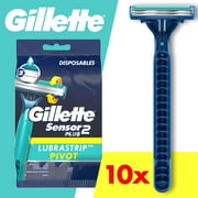 Gillette Sensor 2 Plus Pivoting Men 2 Blade Disposable Razor,10 count